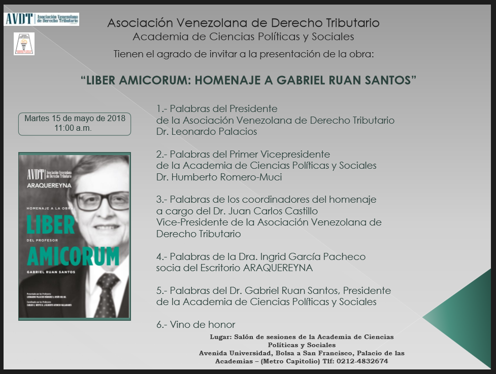Invitación a la Presentación de la obra: Liber Amicorum: Homenaje a Gabriel Ruan Santos