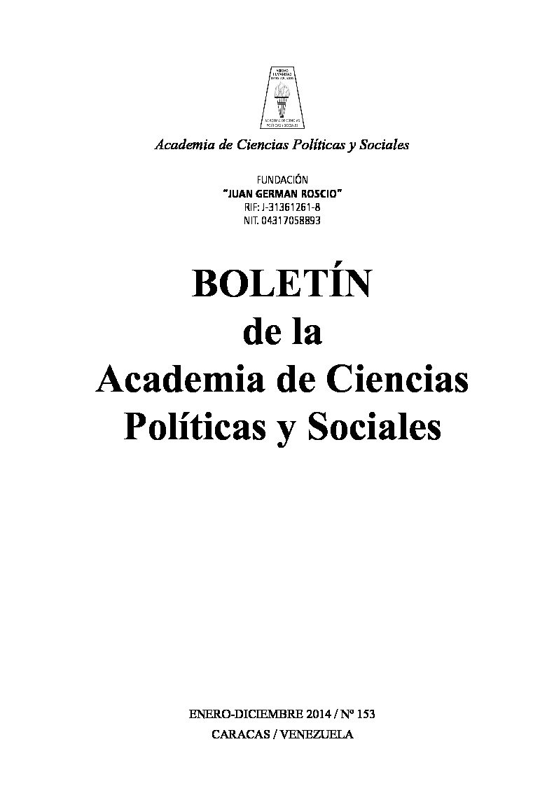 Disponible a texto completo el Boletín Nro. 153, enero-diciembre 2014 de la Academia de Ciencias Políticas y Sociales