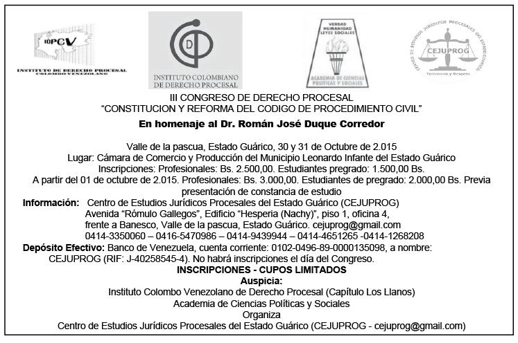 III Congreso de Derecho Procesal «Constitución Reforma del Código de Procedimiento Civil»