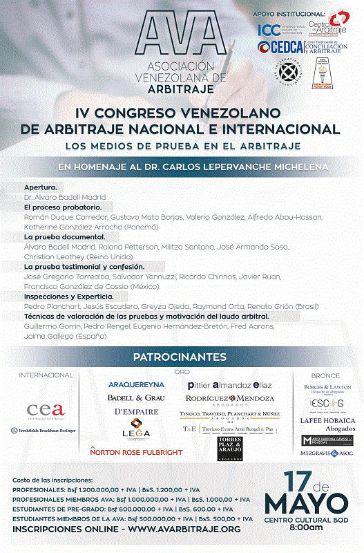 Invitación al IV Congreso de la Asociación Venezolana de Arbitraje