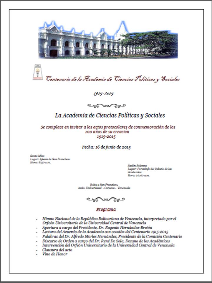 Centenario de la Academia de Ciencias Políticas y Sociales 1915-2015