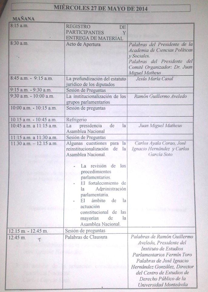 II Jornadas Venezolanas de Derecho Parlamentario “El Futuro de la Asamblea Nacional”