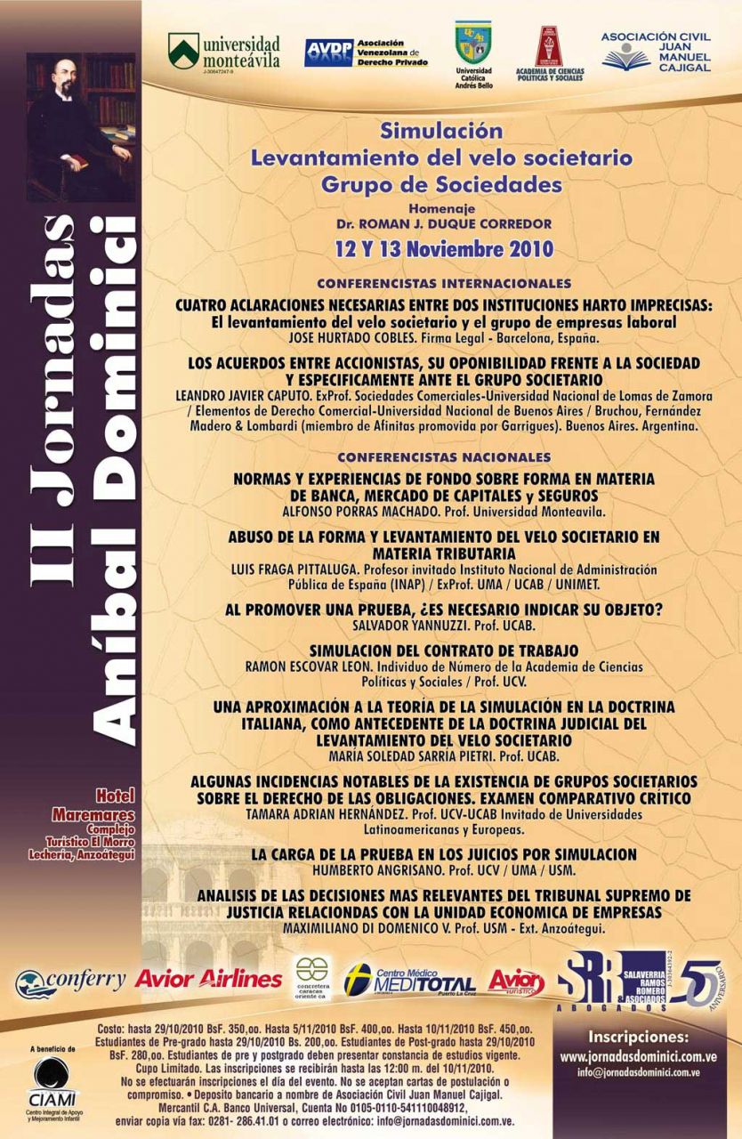 II Jornadas Aníbal Dominici. Homenaje a Roman J. Duque Corredor