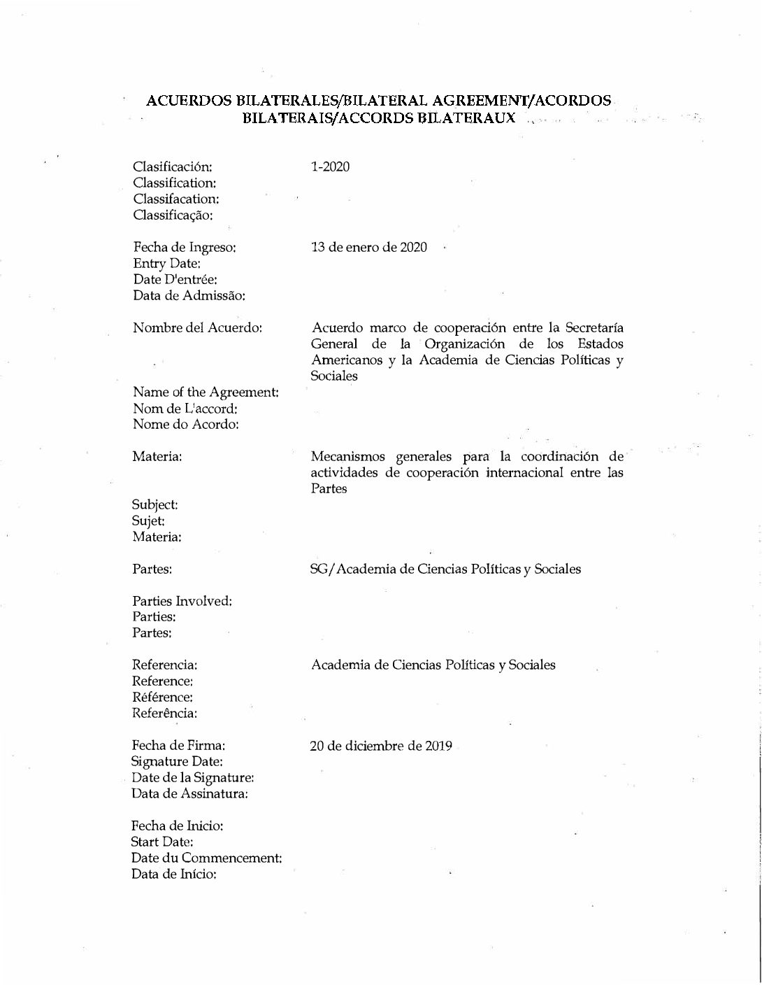 Acuerdos Bilaterales – OEA