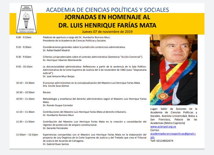 El 7 de noviembre de 2019 se realizaron las Jornadas en homenaje al Dr. Luis H. Farías Mata