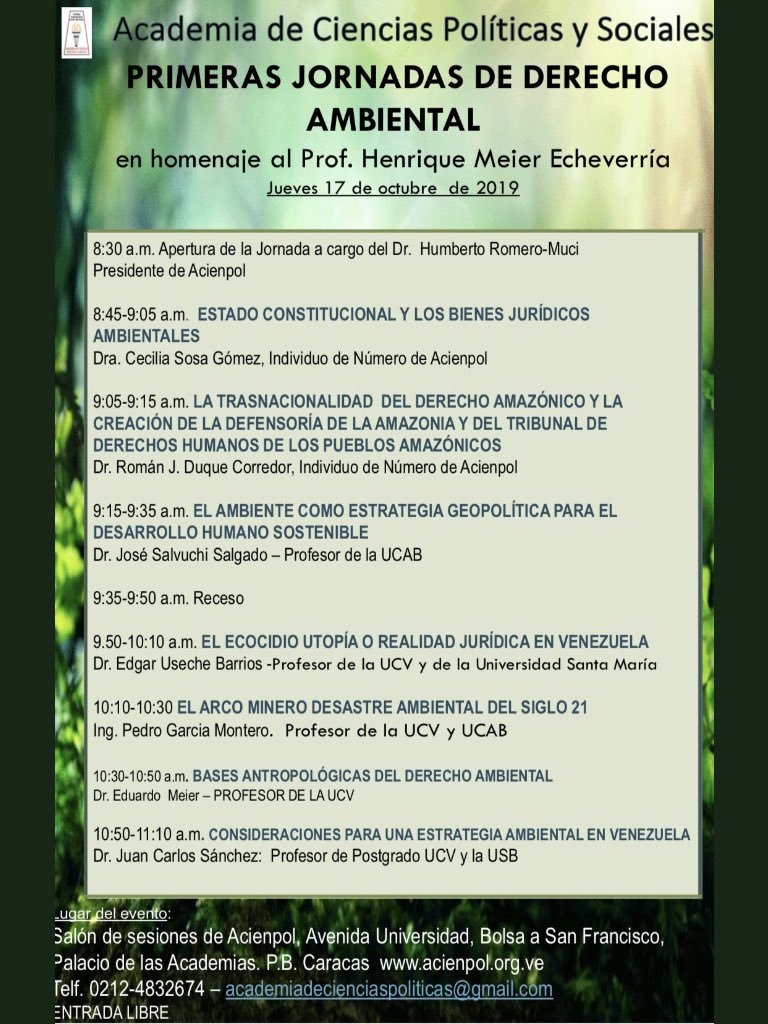 Primeras Jornadas de Derecho Ambiental en homenaje al Prof. Henrique Meier Echeverría