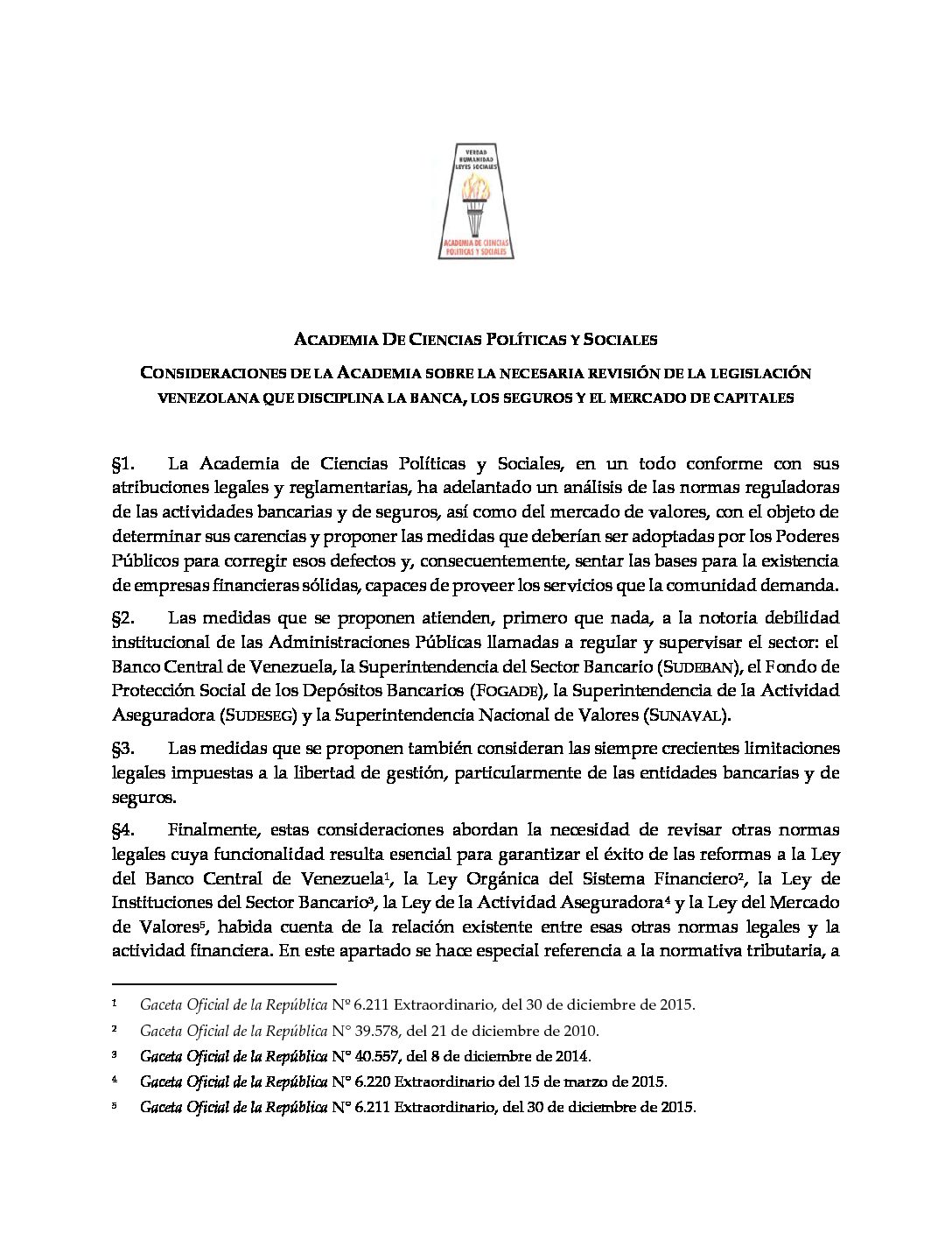 Informe de la Comisión Académica para el estudio del sistema financiero venezolano