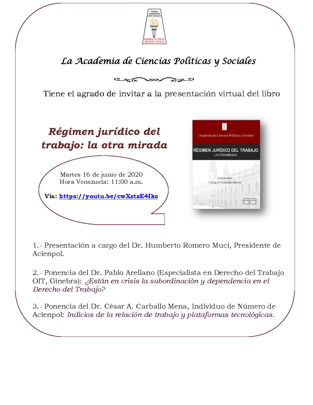 Presentación virtual del libro Régimen jurídico del trabajo: la otra mirada