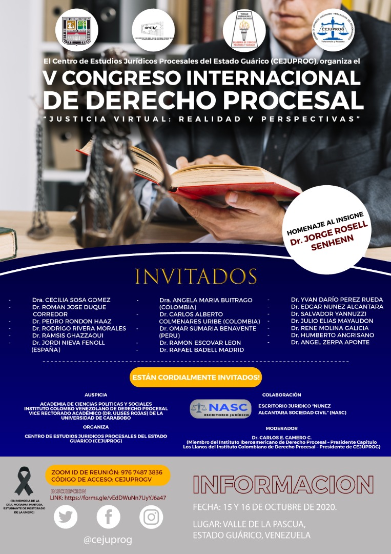 V Congreso Internacional de Derecho Procesal “Justicia Virtual: Realidad y Perspectivas”, en homenaje al Dr. Jorge Rosell Senhenn