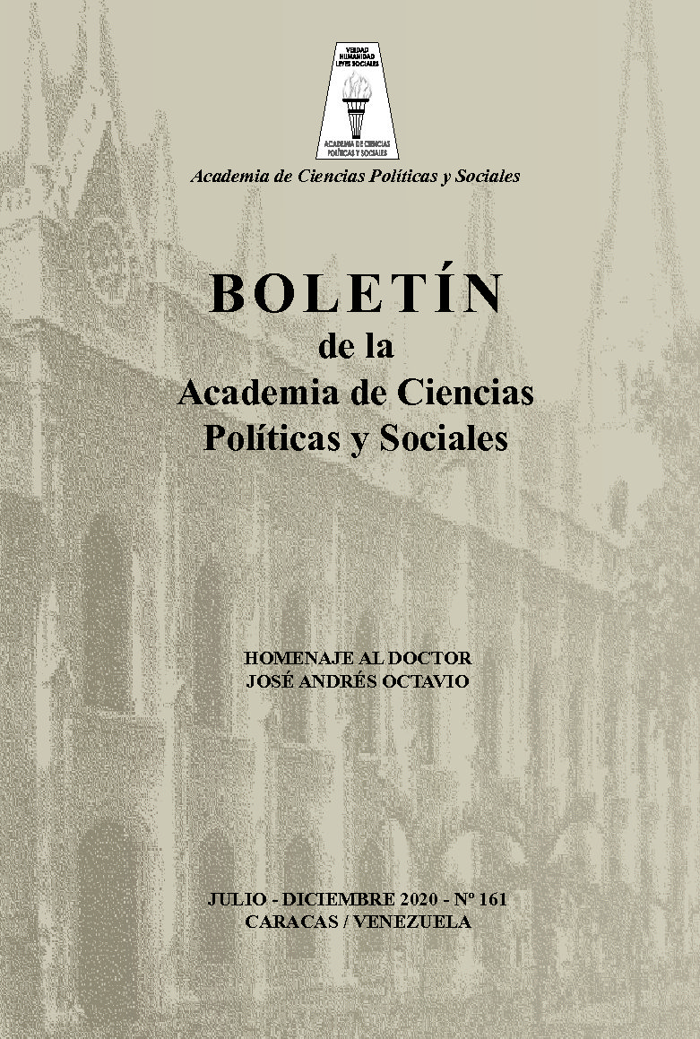 Disponible a texto completo Boletín Nro. 161, julio-diciembre 2020 de la Academia de Ciencias Políticas y Sociales. Homenaje al Dr. José Andrés Octavio