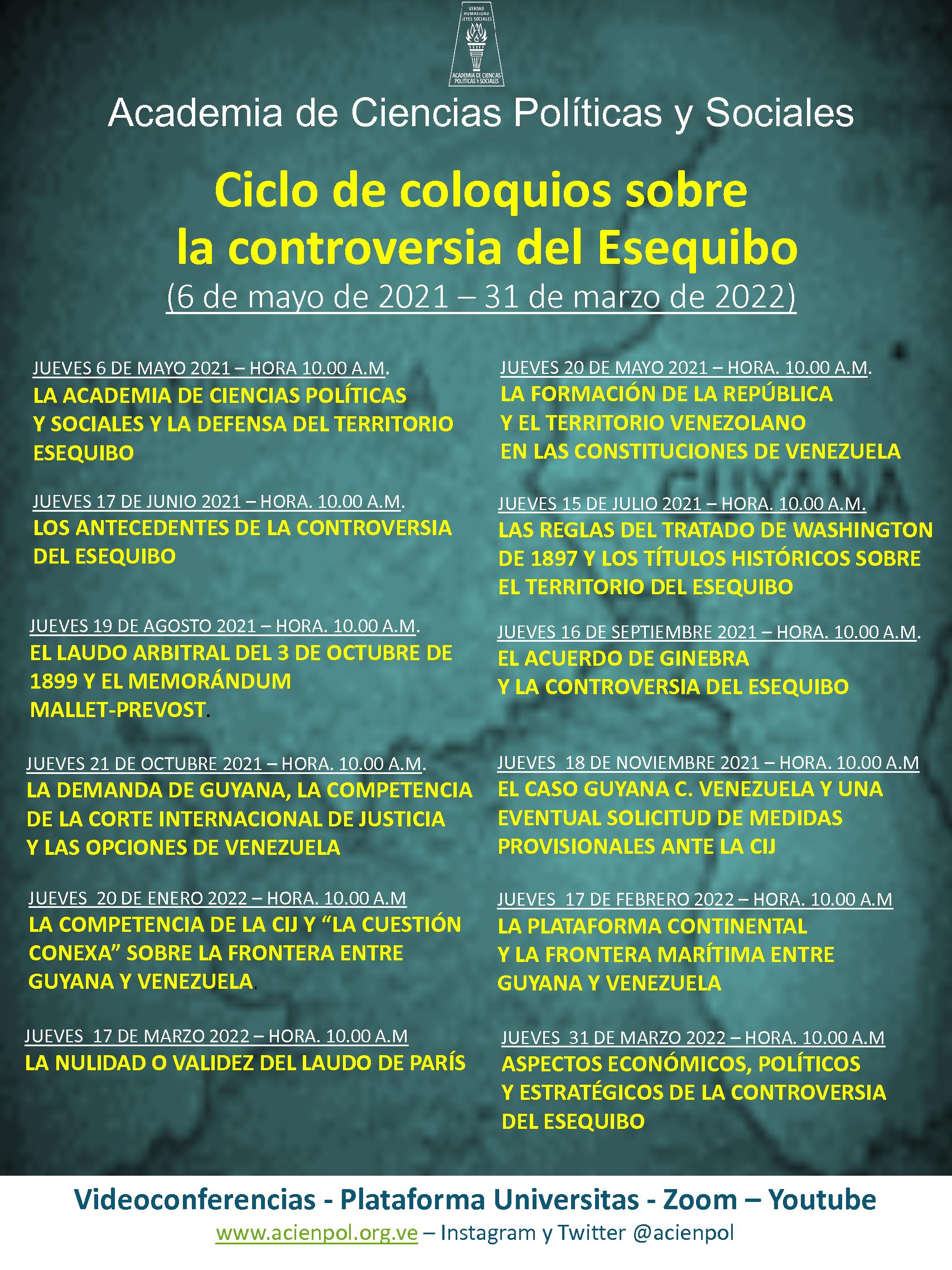 La Academia de Ciencias Políticas y Sociales inicia el Ciclo de coloquios sobre la controversia del Esequibo