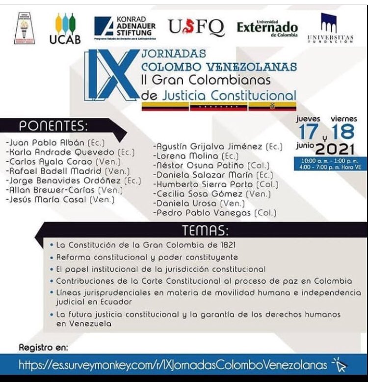 IX Jornadas Colombo Venezolanas | II Gran Colombianas de Justicia Constitucional. Jueves 17 y viernes 18 de junio de 2021