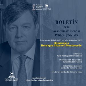 Presentación del Boletín n° 169  julio-septiembre 2022. En homenaje al Dr. Henrique Iribarren Monteverde. Martes, 06 de diciembre de 2022. Hora: 11:00 a.m. (VE)