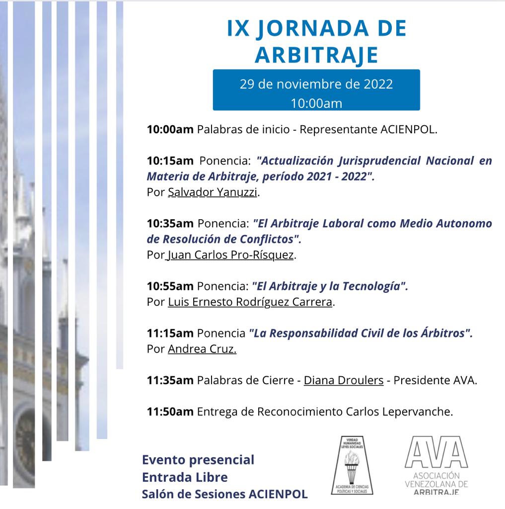 IX Jornada de Arbitraje. Martes 29 de noviembre de 2022. Hora 10:00 am.