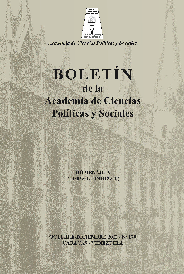 Disponible a texto completo Boletín Nro. 170, octubre-diciembre 2022 de la Academia de Ciencias Políticas y Sociales. Homenaje a Pedro R. Tinoco (h)