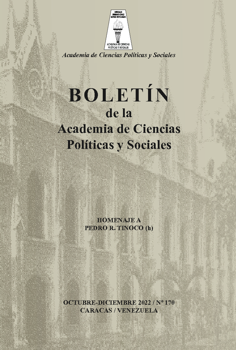 Disponible a texto completo Boletín Nro. 170, octubre-diciembre 2022 de la Academia de Ciencias Políticas y Sociales. Homenaje a Pedro R. Tinoco (h)