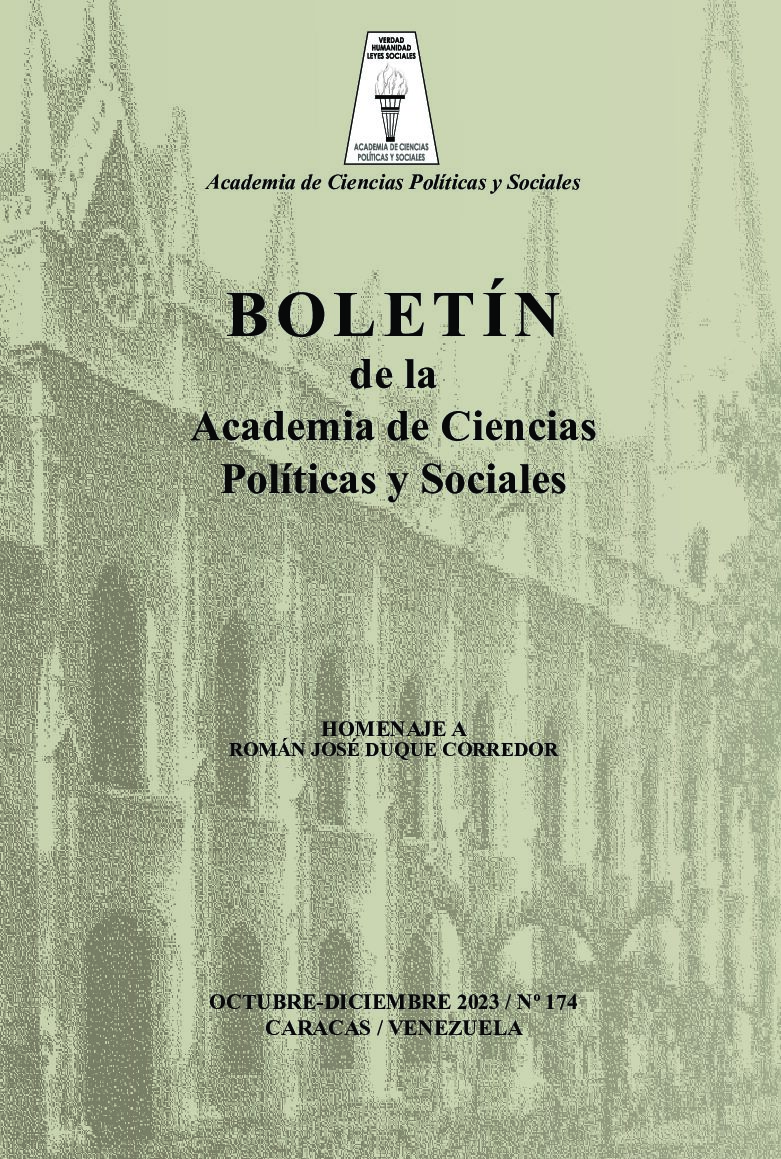 Boletín Nro. 174, octubre-diciembre 2023 de la Academia de Ciencias Políticas y Sociales. Homenaje a Román José Duque Corredor