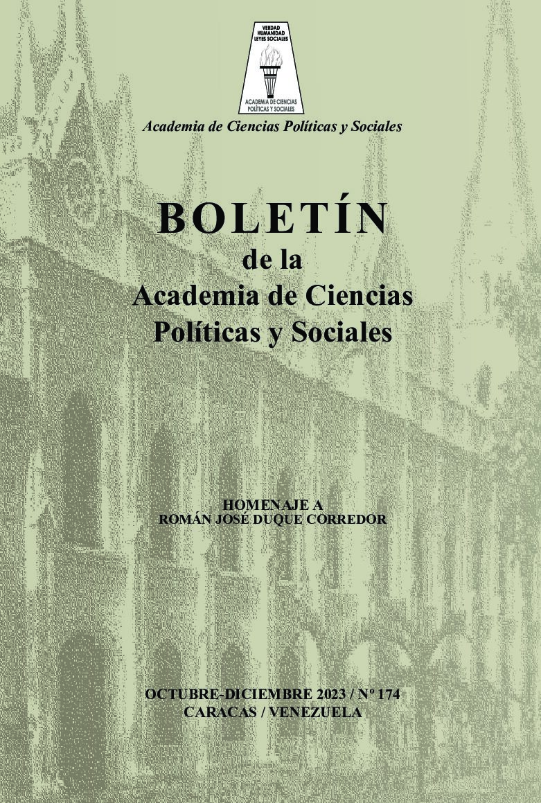 Disponible a texto completo Boletín Nro. 174, octubre-diciembre 2023 de la Academia de Ciencias Políticas y Sociales. Homenaje a Román José Duque Corredor