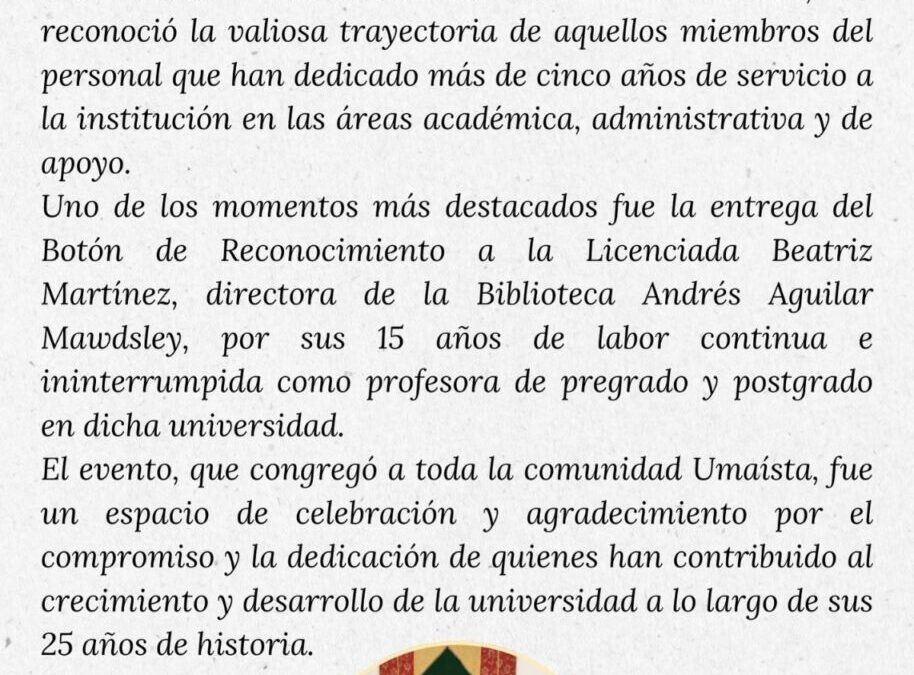 Reconocimiento en el marco del 25 Aniversario de la Universidad Monteávila