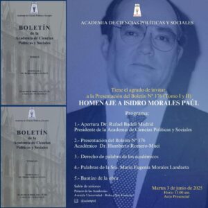 Presentación del Boletín N° 176 (Tomo I y II) julio-diciembre 2024. Homenaje a Isidro Morales Paúl. Fecha: martes, 3 de junio. Hora: 11:00 a.m.