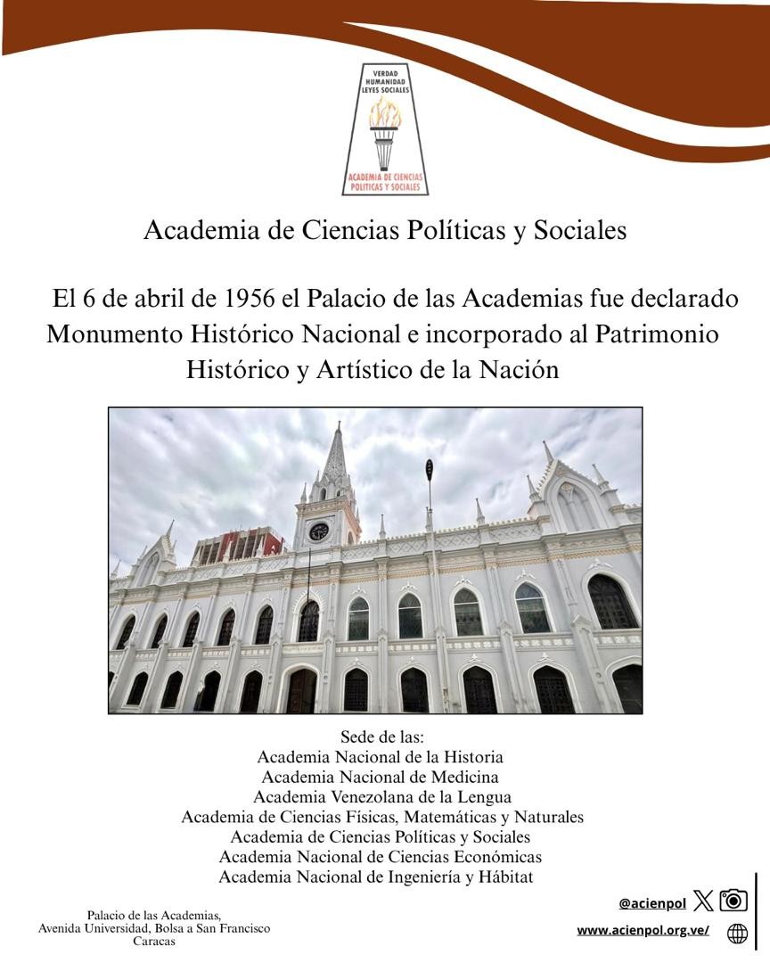 El 6 de abril de 1956 el Palacio de las Academias fue declarado Monumento Histórico Nacional e incorporado al Patrimonio Histórico de la Nación
