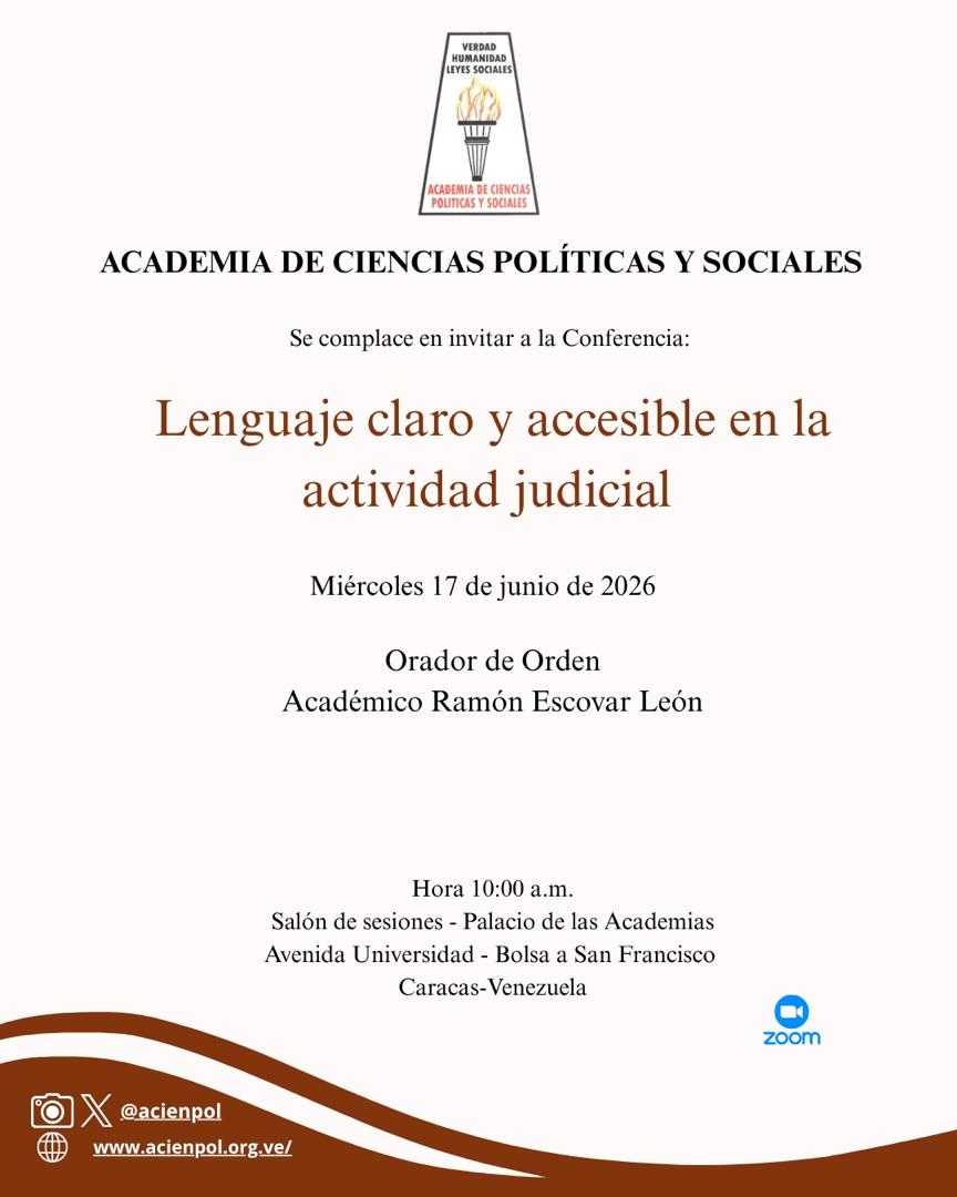 Conferencia: Lenguaje claro y accesible en la actividad judicial. Miércoles 17 de junio de 2026. Hora: 10:00 a.m.